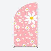 Aperturee - Aperturee Sweet Pink Daisy Cute Happy Birthday Half Moon Arch Backdrop